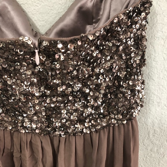Parker brown sequins chiffon silk Strapless dress - Picture 6 of 8